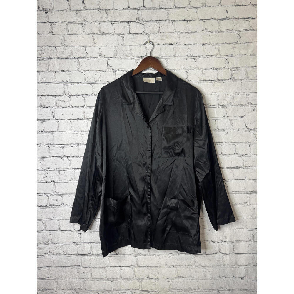 Intimate‎ Essentials Women's Black Satin Pajama Top XL